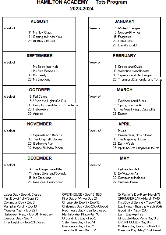 Hamilton Academy curriculum    toddler curriculum  daycare curriculum